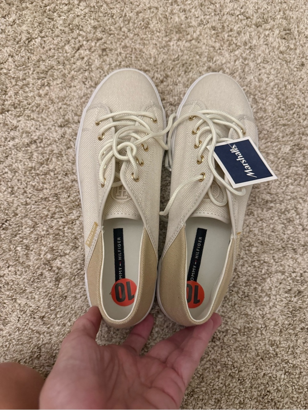 Tommy Hilfiger Beige Canvas Lace-Up Sneakers